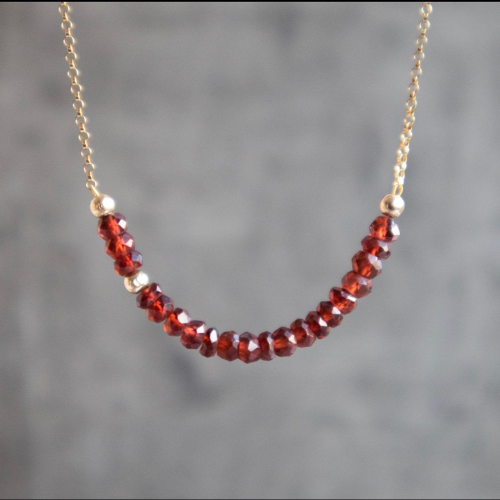 Red Garnet Necklace January Birthday Gift Garnet Birthstone Gold Filled